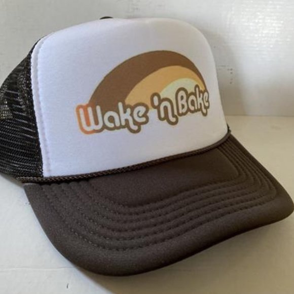 Vintage Wake N' Bake Hat Funny Stoner 420 Adjustable snapback Brown Party Cap - Picture 2 of 3